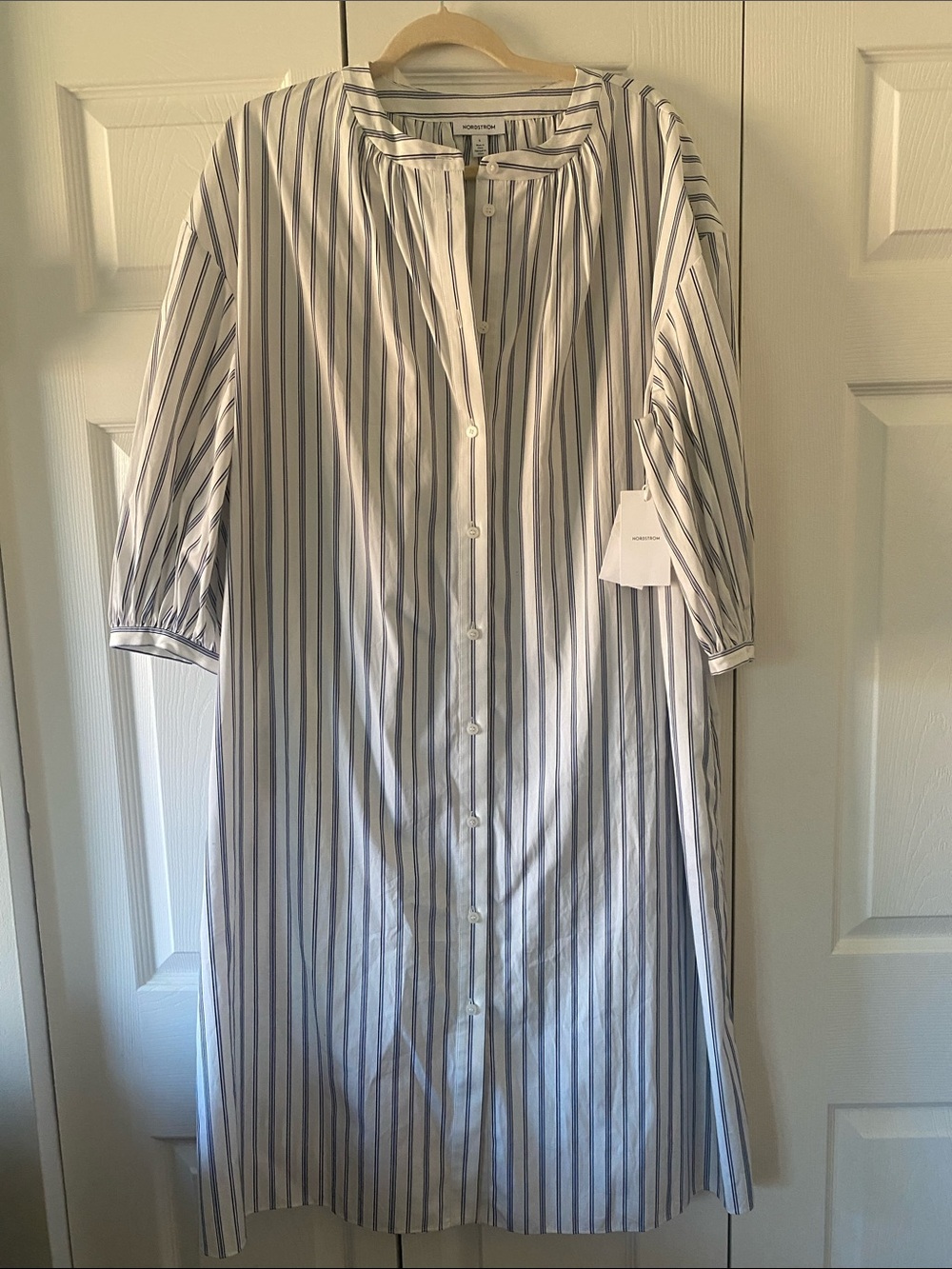 Nordstrom White Dress with Navy Stripe Detail